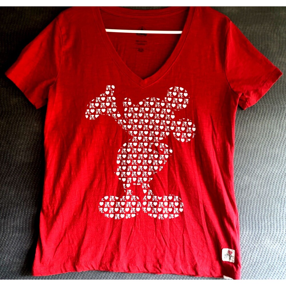 Disney Women's Top Red Mickey Mouse I Love New York T-Shirt Size Small